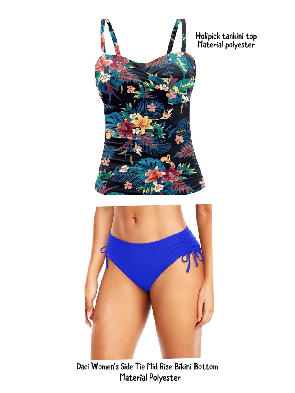 Holipick tankini top and Daci Women's Side Tie Mid Rise Bikini Medium